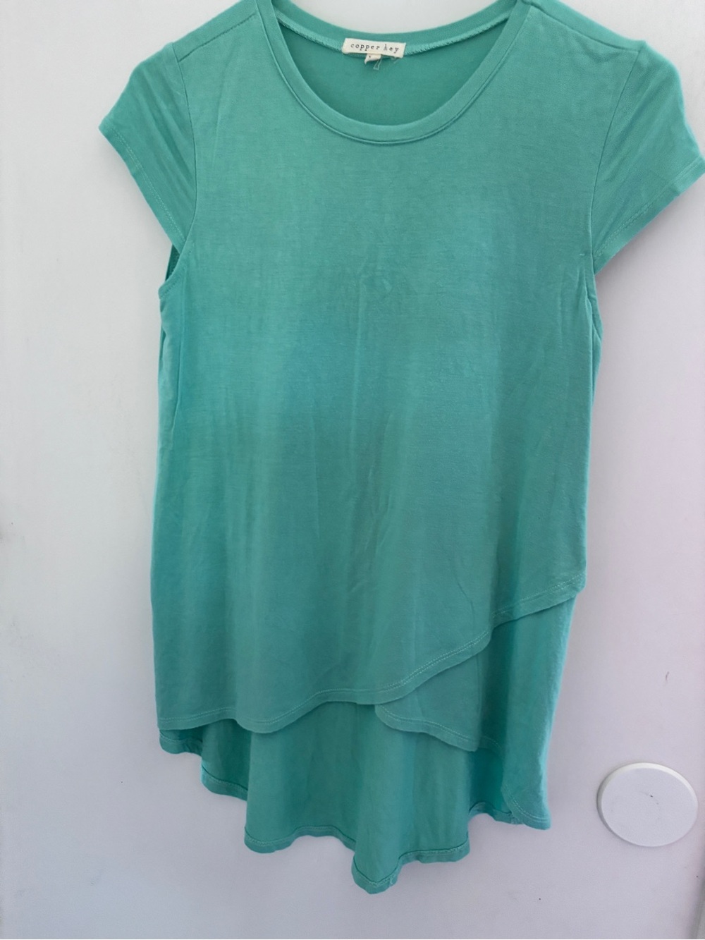 Copper Key Summer Teal Layered Cap-Sleeve Tunic Back 28” is Longer 36x22 Soft